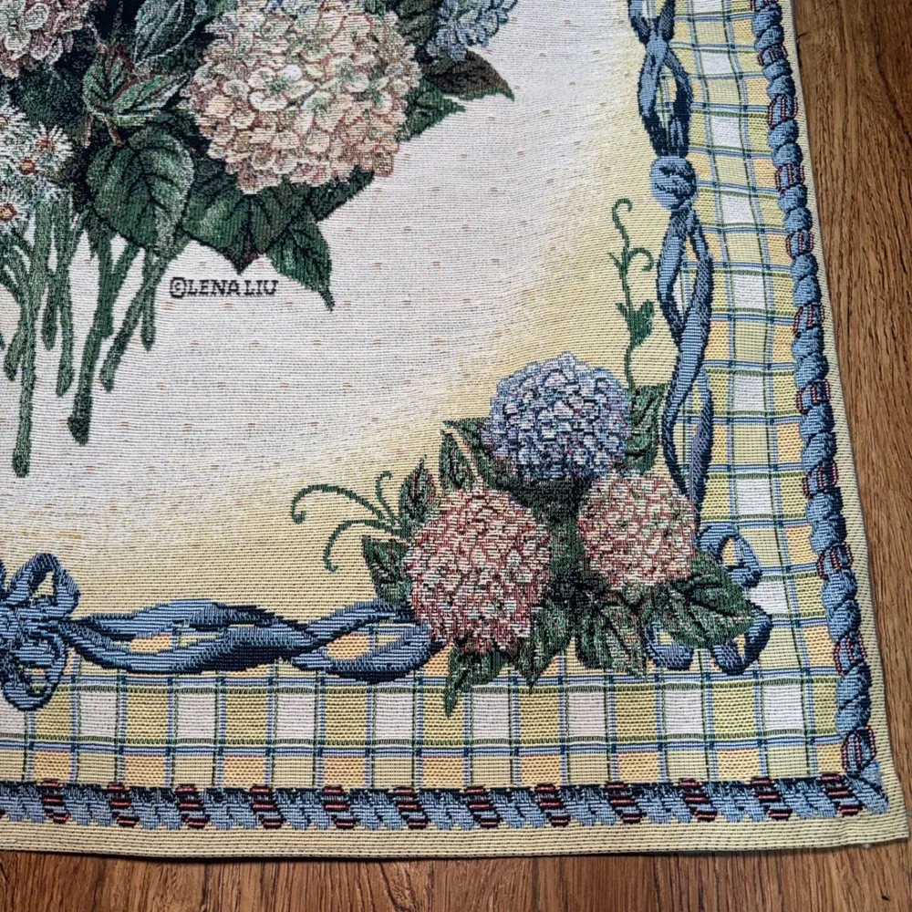 Lena Liu Hydrangea Floral Woven Tapestry Wall Hanging Cottagecore butterflies